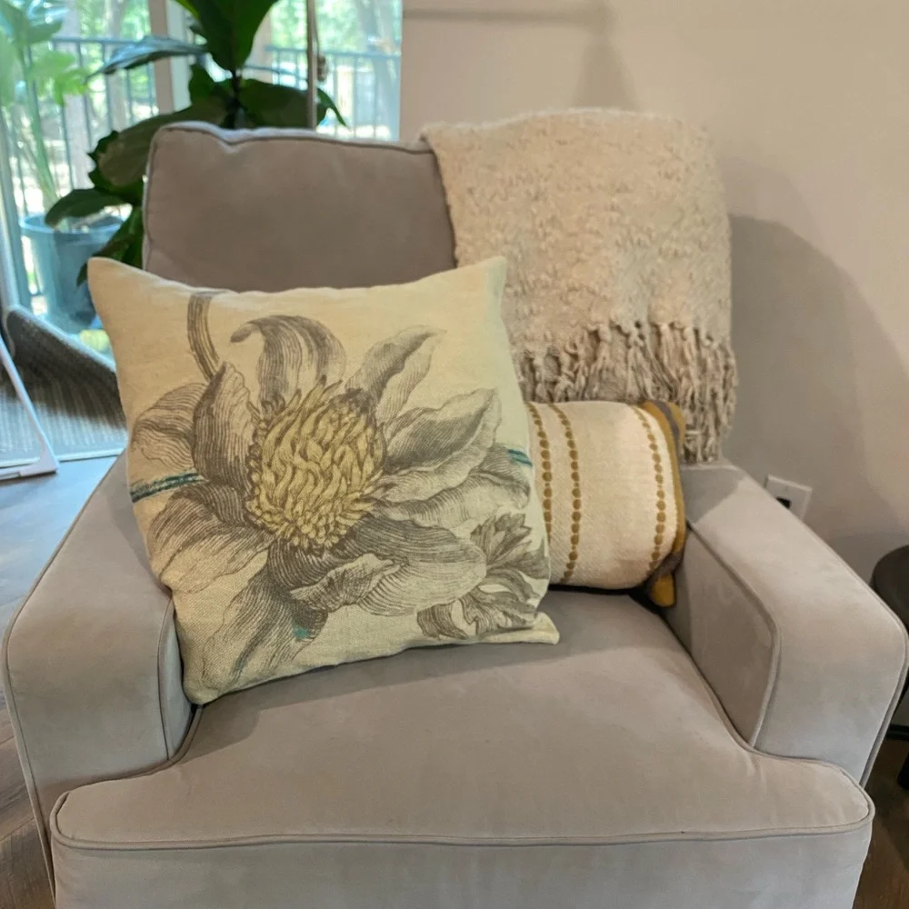 Pottery Barn || Linen Blend Magnolia Flower Pillow Covers 20
